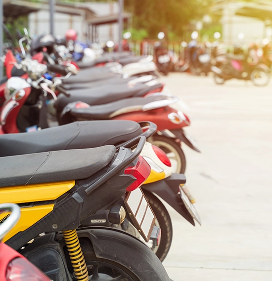 Motorbikes parked in a row